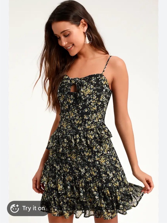 Lulus Dresses & Skirts - Lulu's Black Floral Tie-Front Ruffle Mini Dress